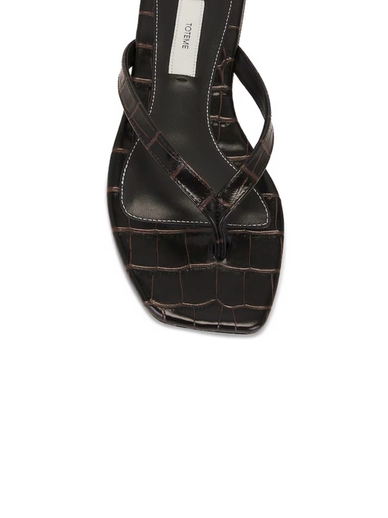 Toteme Shoes - Toteme Brown Croc-Embossed flip flop Sandal with Square Toe 5.5